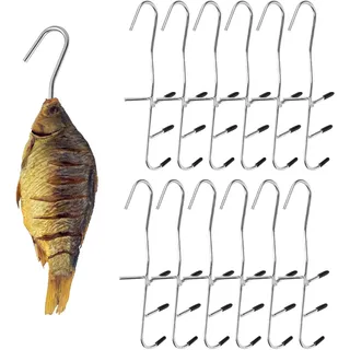 PORFOYO 12 Stück Räucherhaken, Räucher-Haken Edelstahl, Doppelspitz Fishing, Stainless Räucherhaken Fisch Für Raucher Grill Fleischerhaken Fischhaken, Fleischerhaken(25cm)