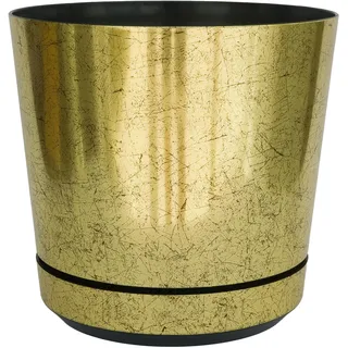 KERD Blumentopf mit Untersetzer 32 cm – Altgold Design Übertopf für Zimmerpflanzen – Dekoration im Antik-Stil – 100% Recycling Kunststoff – Pflanzentopf mit Entwässerungslöchern – Made in EU