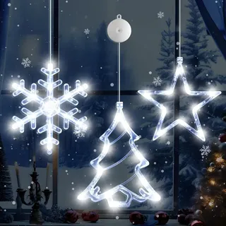 Piucrty Weihnachtsbeleuchtung Fenster Batterie Weihnachtsdeko Innen Fensterbeleuchtung Weihnachten Fensterdeko Led Schneeflocke Sterne 3 Stück Weihnachtsdeko Fensterlichter Bleuchtet Hängend