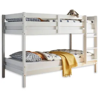 Stella Trading CASPER Hochbett mit Leiter & zwei Liegeflächen 90 x 200 cm - Platzsparendes Kinder Etagenbett teilmassiv Kiefer, weiß - 97 x 140 x 207 cm (B/H/T)