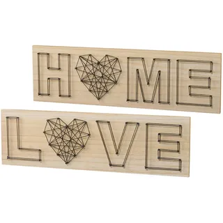 Creativ home Holzbild, (Set, 2 St.), Wanddeko, aus Holz, mit Schriftzug, silberfarben