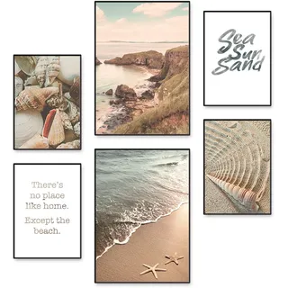 Artland Poster »Urlaubsgefühle« Strand 6 Stk. tlg. Bilder Set, 6tlg. 4xDIN A4 / 2xDIN A3, ohne Rahmen, braun