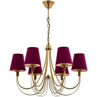 Elegant Purple & Gold Chandelier, 100 cm Height, 67 cm Diameter | Metal Body, 6 x E14 Sockets, Modern Glam Design for Home & Dining Spaces