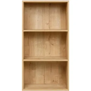 furni24 Breites Bücherregal mit 3 Fächern, Holzregal, Würfelregal, Aufbewahrungsregal, Saphir Eiche, 60x31x115h