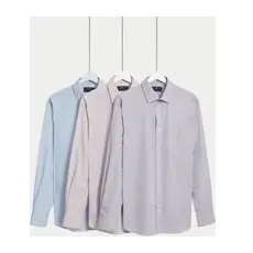 Mens M&S Collection 3pk Regular Fit Easy Iron Long Sleeve Shirts - Lilac Mix, Lilac Mix - 161⁄2