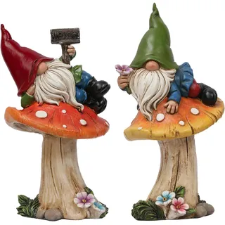 TERESA'S COLLECTIONS Lustig Gartenzwerge Gartendeko für Draußen 2er Set Gartenfiguren Gartendeko Outdoor Gartenwichtel Kunstharz 12cm