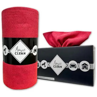 Phoenix Mikrofaserrolle – Box mit 75 wiederverwendbaren Mikrofasertüchern – Mikrofaser für Haushalt und Auto, streifenfreie Reinigung, 30 x 30 cm, dick und saugfähig, rot