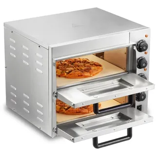 Vevor Kommerzieller Pizzaofen Backofen 2-lagig 356 mm, elektrischer Pizzaofen aus Edelstahl mit vier Drehknöpfen, Mehrzweck-Pizzamaker Indoor, zum Backen im Restaurant, zu Hause, Silber