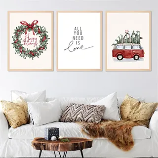champracer 3 Stück Moderne Poster Set, Weihnachten Poster, Modern Wanddeko für Wandbilder Wohnzimmer Schlafzimmer Küche Esszimmer und Badezimmer, Ohne Rahmen (21x30 cm,Weihnachten)