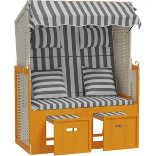 vidaXL Strandkorb mit Kissen Poly Rattan & Massivholz Weiß & Grau - Weiß