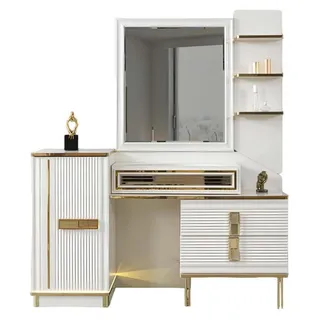 Schminktisch Makeup Tisch Kommode Mit Spiegel Holz Edelstahl Weiß Gold - Weiß