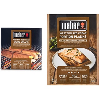 Weber 17521 Wood Wraps aus Zedernholz, 8 Stück, Räuchern, Raucharoma, süß und mild, Braun & 17832 Räucherbretter aus Zedernholz 11x15 cm, 4 Stück, Räuchern, Aroma, Grillen