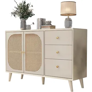 Stilvora Sideboard in Creme Standschrank mit Türen und Schubladen für Esszimmer und Wohnzimmer, B120/T40/H82.5cm , Holzwerkstoff , 3 Schubladen , Rechteckig,Rechteckig , konisch , 120x82.5x40 cm , Kleinmöbel, Kommoden, Sideboards