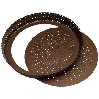 Sallys Tarteform mit Hebeboden - 30 cm Durchmesser, 4 cm hoch - Perforierter Karbonstahl - Antihaftbeschichtet - Hitzebeständig & Spülmaschinengeeignet