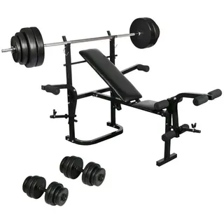 vidaXL Klappbare Hantelbank mit Langhantel Kurzhantel Set