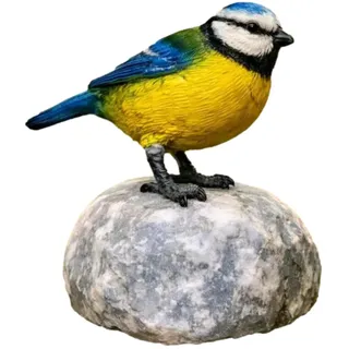 Blaumeise auf Stein aus Bronze Neu Frostfest Witterungsbeständig Tierfigur Handbemalt Vogel Bronzefigur zur Dekoration Metallfigur BO-BS1542C - Bronze