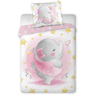 Arle-Living 3 TLG. Kinder Baby Bettwäsche Set - Elefant Ballerina - 100x135 cm + 40x60 cm + 1 Spannbettlaken 70x140 cm - 100% Baumwolle