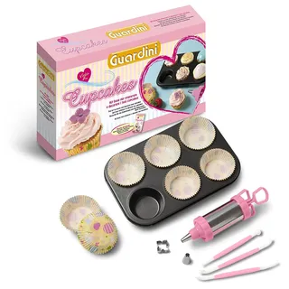 Guardini 4223015684 “Voglia di...” Basis-Kit Antihaftbeschichteten Muffinform mit 6-Formen, 60-Backofen Papier Cupcakes, Kunststoff und Metall Spritze mit 2 Edelstahl Tüllen, 3-Modellierungswerkzeugen für Zuckerglasur, Blume Ausstecher, Rezeptbuch