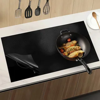 80 x 52 cm Herdabdeckplatte Einteilig Ceranfeld Abdeckplatte, Rutschfeste Tischunterlage, Große Silikonmatte, Glas Herdabdeckplatte Schneidebrett für Elektroherd Schwarz