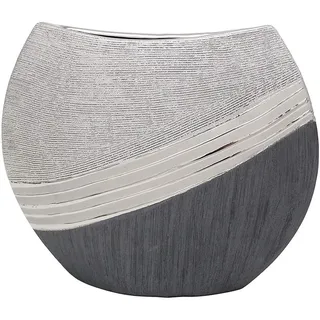 Dekohelden24 Edle Moderne Deko Designer Keramik Vase in Silber-grau Maße L/B/H: 25 x 8 x 21 cm.