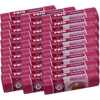 FRIO Aroma – 360 Duft-Müllbeutel 30 L, 24 x 15 Stk. Rosa | Duft nach Erdbeere & Himbeere | 52x58 cm | Starke, kleine Abfallbeutel für Küche & Mülltrennung