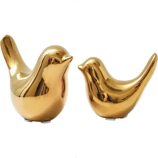 Notakia 2er Set Vogel Figur Gold aus Keramik, Modernes Vogelpaar im eleganten Stil, Wohnzimmer Dekoration, Tischfigur, Regalfigur, Geschenkidee für Familie und Paare