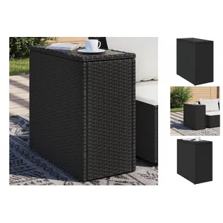 vidaXL Garten-Beistelltisch mit Glasplatte Schwarz 58x27,5x55cm Rattan