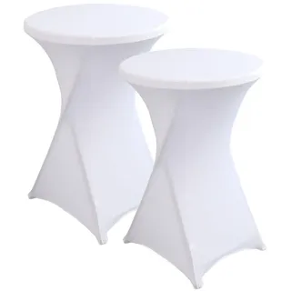 iEventStar Stretch Stehtisch Hussen Spandex Stehtischhussen Bartische Hochzeit Erstärkung im Fußbereich Rund Tischdecke für Bistrotisch Cocktail-Party (Weiß, 2er Set - Ø 80-85 cm)