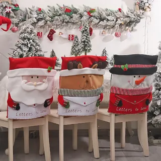 3 Stück Weihnachten Stuhlhussen Esszimmerstuhl Stuhlbezug, Weihnachten Stuhlrückenbezüge Weihnachtsstuhlhussen Weihnachtsdeko, Weihnachtsstuhl Rückenabdeckung Für Esstisch Stühle Dekoration (Stil C)