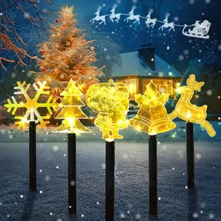 LED Gartenstecker Weihnachten,5 Stück Weihnachtsbeleuchtung Außen Acryl,Gartenleuchte Weihnachten,LED Garten Leuchtstäbe,Weihnachtsbeleuchtung Garten für Außen Batterie Betrieben(Warmes Weiß)