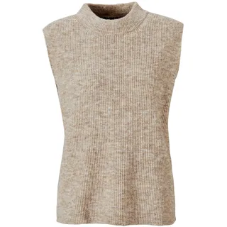 Rundhalspullover GOLDNER "Kurzgröße Edler Rippstrick Pullunder, Stehkragen", Damen, Gr. 24, beige (taupe), Obermaterial: 76% Polyester PES. 15% Polyamid PA. 6% Schurwolle WV. 3% Elasthan EL., keine/nicht relevant, Pullover Rundhalspullover, Leicht überschnittene Schulter