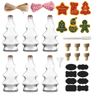 Joyesplay 6 Stück Likörflaschen 300ML Flaschen Weihnachten,Leere Flaschen zum Befüllen,Befüllbare DIY,Befüllbare DIY Christbaumkugeln aus Plastik,Baumschmuck (Satz 1)