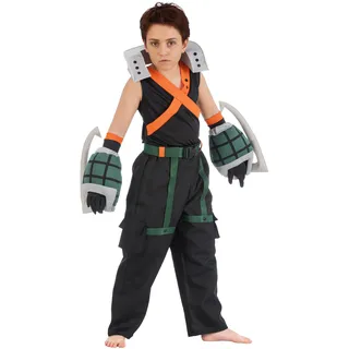 Chaks - Katsuki Bakugo Kostüm Jungen, offizielles My Hero Academia Outfit, 5-teiliges Anime Set für Karneval und Comic Con, Schwarz