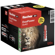 Bild DuoPower 8 x 40 in der attraktiven Löwen-Aktionsbox, Universaldübel, leistungsstarker 2-Komponenten-Dübel zur Befestigung in Beton, Ziegeln, Stein, uvm., mit 20% mehr Inhalt, 120 Stück