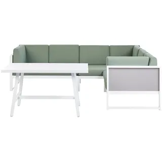 Beliani Lounge-Set Aluminium Grün Castella , Grün, Weiß, Grau , Metall , L-Form , Gartenmöbel, Gartengarnituren, Gartenmöbel-Sets