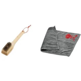 Weber 6275 Grillbürste mit Bambusholzgriff, 30 cm, Schwarz/Silber & 17689 Mikrofasertuch, Reinigung, polieren, grau, 25.0 x 6.0 x 9.0 cm