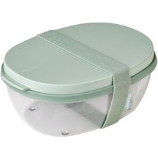 Mepal - Salatbox Ellipse - Salat-Lunchbox mit mehreren Fächern - Bento-Box für Salate unterwegs - Gesundes Mittagessen & Lifestyle - Plastik Meal Prep Box - 1300 ml + 600 ml - Nordic sage