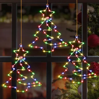 Therlan Fensterdeko Weihnachten Beleuchtet, 3 Stück LED Fensterbilder Weihnachtsbeleuchtung Fenster Mit Timer, 8 Lichtmodi Batterie LED Fensterdeko Beleuchtung Weihnachtsdeko Fenster Beleuchtet Bunt