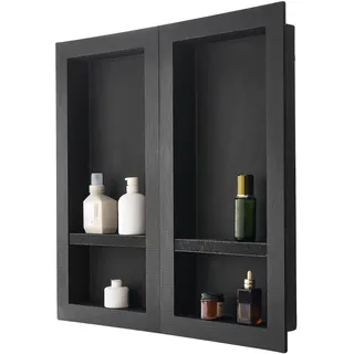 Vevor Duschnische, 40,6 x 81,3 cm + 40,6 x 81,3 cm Wandnische mit beweglichem Regal, 10,2 cm dicker moderner Seifen- & Shampoo-Aufbewahrungs-Organizer, schwarz für Badezimmerdusche