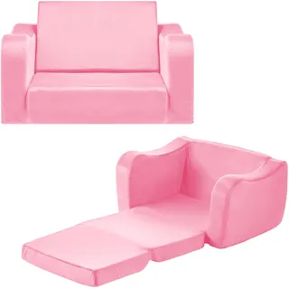 VEVOR Kindersofa Kindersessel aus 28D-Schwamm & kurzem Flor mit Armlehnen, Kleinkindersofa zum Lesen und Spielen, Kindercouch umwandelbares Schlafsofa für Spielzimmer Schlafzimmer Rosa M (Maß)