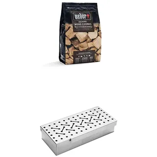 Weber 17619 Wood Chunks Räucherchips Hickoryholz, 1,5 kg, intensive Raucharoma, Räuchern, Aroma, Grillen + Räucherbox universal, Räuchern, für Gas- und Holzkohlegrills, Raucharmona