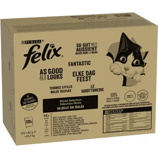 FELIX Fantastic Katzenfutter Auswahl an Geschmacksrichtungen in Gelee 120 x 85 g