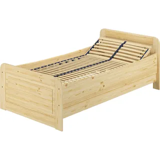 Seniorenbett extra hoch 90x220 Einzelbett Holzbett Gäste Massivholz Zubehör wählbar V-60.42-09-220Federholzrahmen inkl. - Naturbelassen