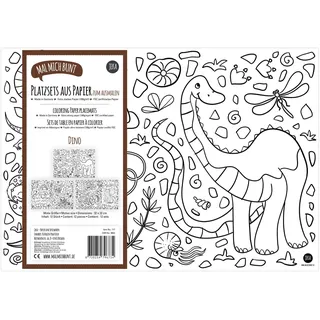 12 Platzsets Kinder zum Ausmalen, Papier-Tischset für Kinder: Motiv Dino, Ausmalbilder Dinosaurier, Kinder-Platzsets zum Ausmalen, Mal Mich Bunt
