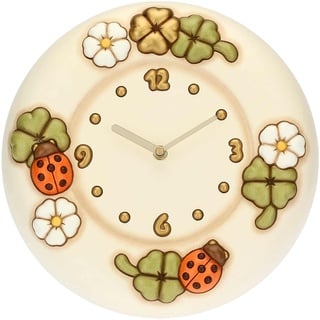 THUN - Wanduhr mit Blumen, Marienkäfern und Kleeblättern - Living, Heimdekoration - Geschenkidee - Country-Linie - Keramik, Mechanismus aus Kunststoff - Ø 26 cm; Tiefe 4,5 cm