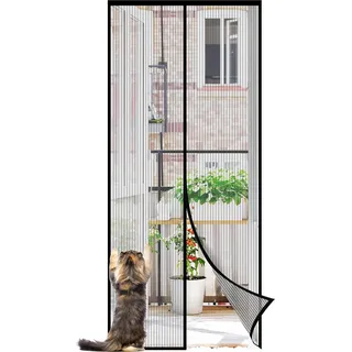 Magnetisches Fliegengitter für Türen ohne Bohren, katzensicher, Türvorhang, Balkon, Magnetvorhang, Insektenschutz, Fliegenschutz mit verbreitertem Klebeband, 90 x 210 cm, schwarz - Schwarz
