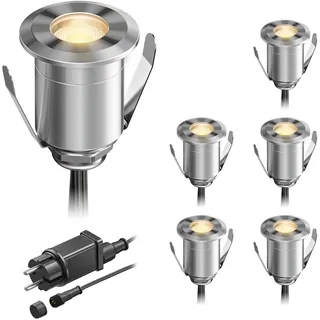 ledscom.de LED Boden-Einbauleuchte BINO für außen, IP67, 32mm Ø, warmweiß, 6er Set