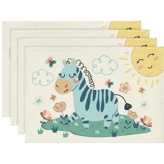 Artoid Mode Zebra Sonne Dschungel Kinder Platzsets 4er Set, 30x45cm Tischset Waschbar Platzdeckchen Küche Party Deko