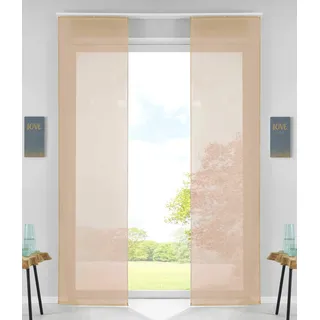 2er Set Schiebegardinen Flächenvorhänge Vorhang Gardine Schiebe HxB 245x60 cm Sand Komplett mit Paneelwagen Beschwerungsstange, 85589N2