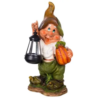 BIRENDY Figur Zwerg Gartenzwerg Gartenwichtel mit LED Solarlampe NF11021-1D Groß Deko Zwerg, Gartendekoration Gartenfigur 38cm
